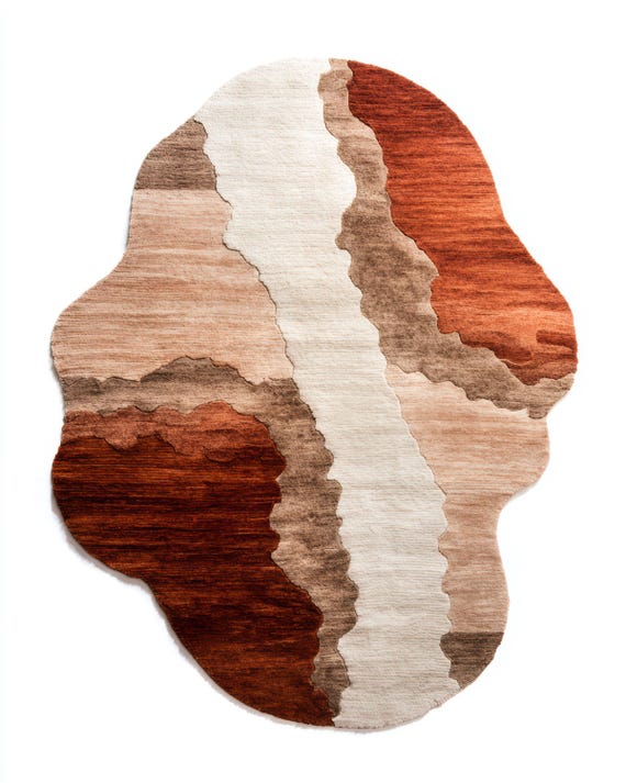 Earth Tone Rug, Irregular Shape Wool Carpet Available in Custom Sizes