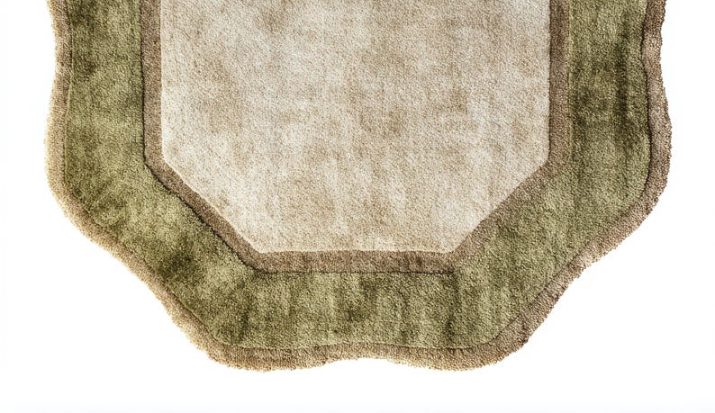 Sage Green Scalloped Edge Octagon Rug Hand Made Wool Carpet for Boho ...