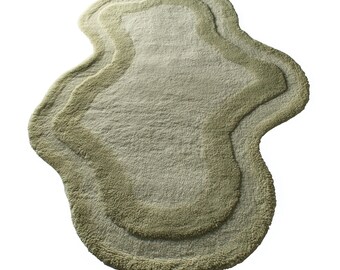 Alfombra verde salvia de forma irregular: moderna alfombra abstracta hecha a mano para la decoración del hogar de estilo escandinavo.
