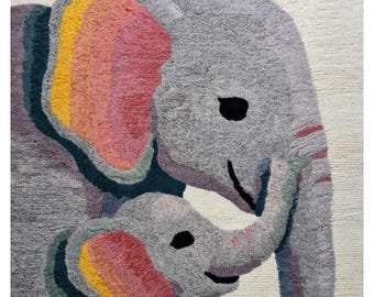 baby elephant rug: animal kids decor Hand Tufted Wool Nursery Carpet