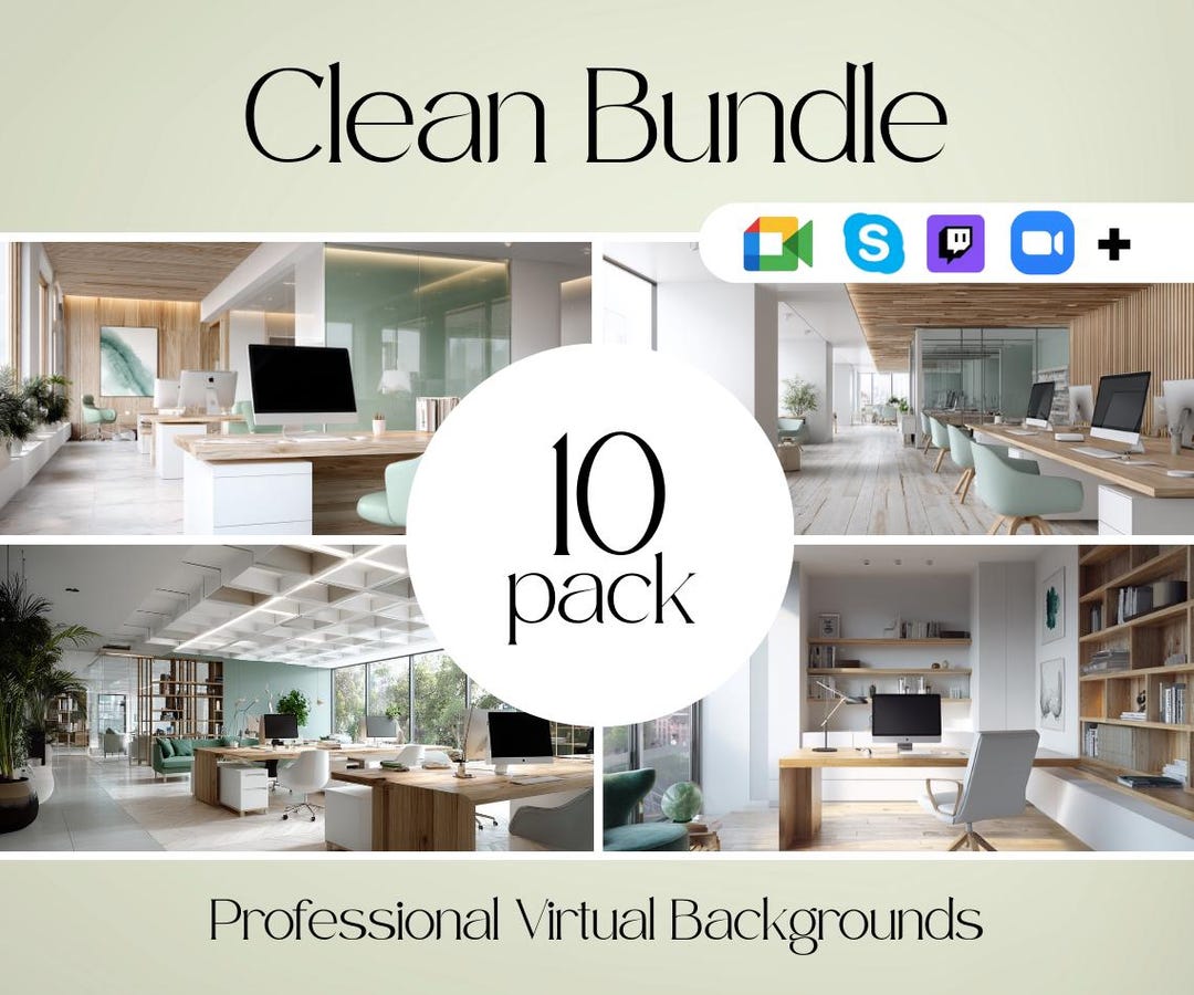 Modern Green Office Zoom Backgrounds, Minimalist Virtual Backdrop (10 ...