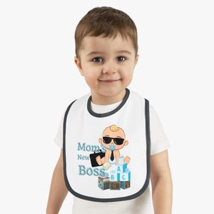 Cute Baby Bib - &#39;Mom&#39;s New Boss&#39;, Baby Shower Gift, Infant Feeding Bib, Funny Bib for Boys, New Parent Gift