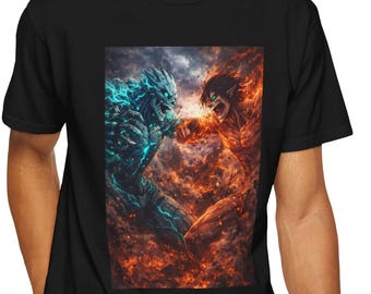 Koszulka z anime Kaiju nr 8 kontra Atak Tytanów - koszulka z anime Monster Fight, koszulka z grafiką fanowską anime, koszulka streetwear z anime, prezent dla miłośnika anime