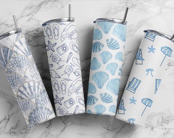 Beach Tumbler Designs: Stainless Steel Travel Mug with Lid & Straw