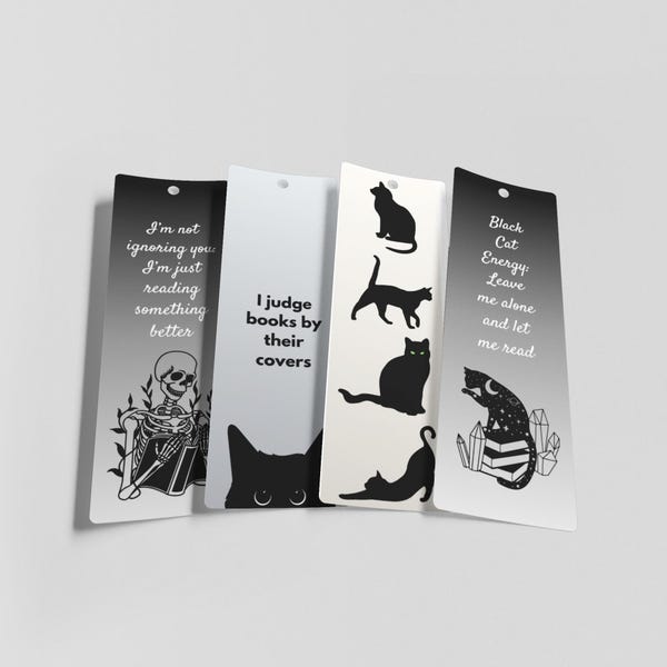 Black Cat Energy Bookmark Collection Set of Six – Gothic, Cat Lover & Funny Reading Quotes