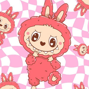 Labubu Wall Art, Kawaii Monster Printable, Pink Aesthetic Digital Poster, Creepy Cute Room Decor, Instant Download Art Print