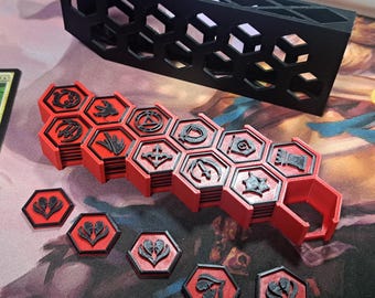 MTG Keyword Ability Tokens Set: 60 Hexagonal Game Counters with Case