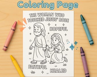 Woman Who Touched Jesus’ Robe | Bible Hero Coloring Sheet for Girls | Christian Printable | Faith-Based Activity | Kids Sunday School Craft