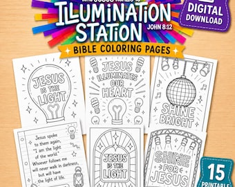 15 Illumination Station Theme Coloring Pages | VBS Theme 2026| VBS Craft Printables | John 8:12