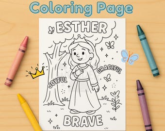 Queen Esther Coloring Page | Bible Hero Coloring Sheet for Girls | Christian Printable | Faith-Based Activity | Kids Sunday School Craft