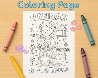 Hannah Coloring Page | Bible Hero Coloring Sheet for Girls | Christian Printable | Faith-Based Activity | Kids Sunday School Craft