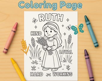 Ruth Coloring Page | Bible Hero Coloring Sheet for Girls | Christian Printable | Faith-Based Activity | Kids Sunday School Craft