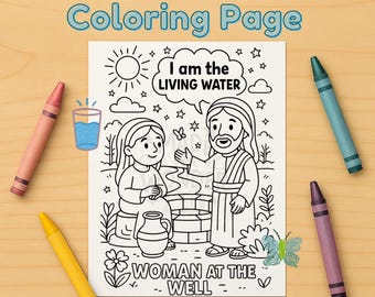 Woman at the Well | Coloring Page| Bible Hero Coloring Sheet for Girls | Christian Printable | Faith-Based Activity | Kids Sunday School