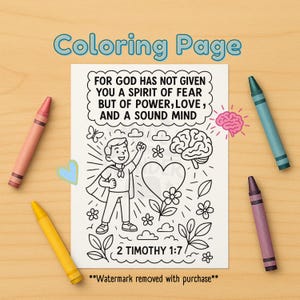 2 Timothy 1:7 | Bible Verse Coloring Book Page for Kids | Scripture Art with Visual Scenes | Printable Christian Activity | Instant Download