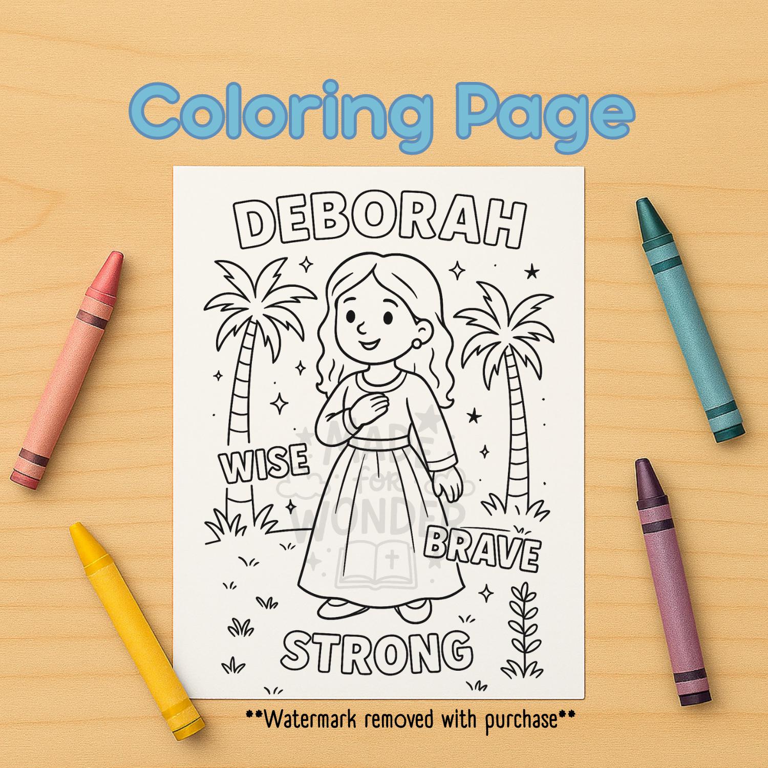 Deborah Coloring Page | Bible Hero Coloring Sheet for Girls | Christian Printable | Faith-Based Activity | Kids Sunday School Craft