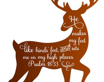 Psalm 18:33 | INSTANT DOWNLOAD | Digital File | Bible Verse Cut File | Psalm | Bible Verse | Scripture SVG | Deer  | Deer Silhouette | Cut