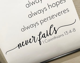 Love never fails DIGITAL DOWNLOAD 1 Corinthians 13:4-8 LOVE verse