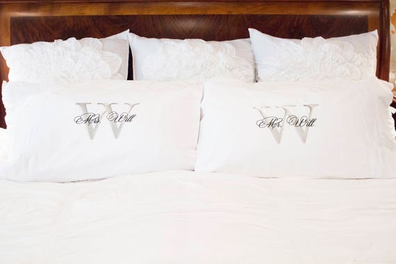Monogram Pillow Case Set Monogrammed Pillowcases Custom Etsy