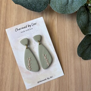 Clay Earrings, Sage Green Dangles, Handmade, Gift for Her