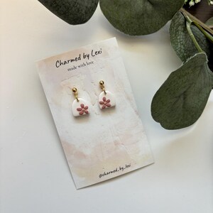Clay Earrings, Pink Flower Earrings, Handmade, Gift for Her