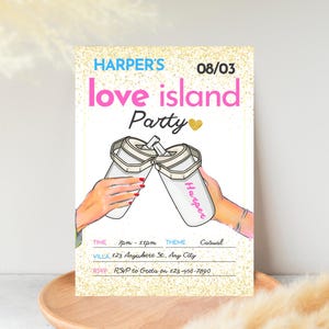Tarjeta de invitación descargable para fiesta de cumpleaños de LOVE ISLAND // ¡Personalizable!