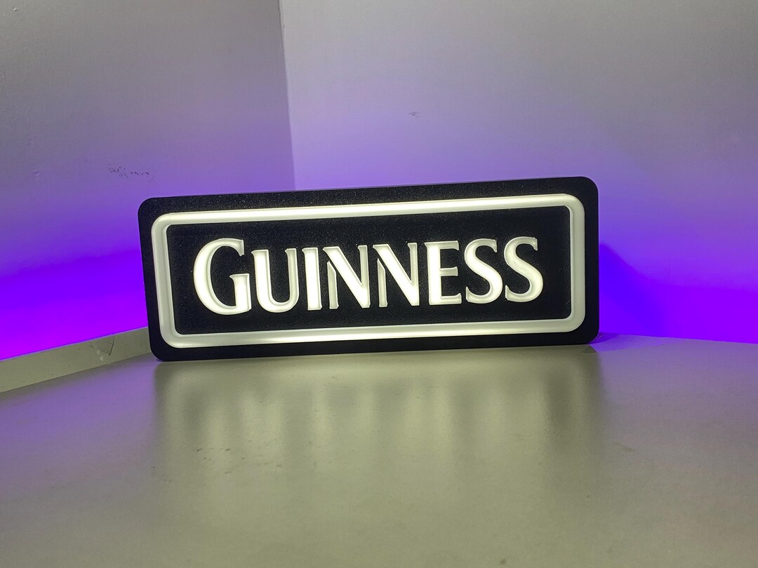 Guinness Beer Sign Light: 3D Printed LED Lightbox, Wall Mount/free ...