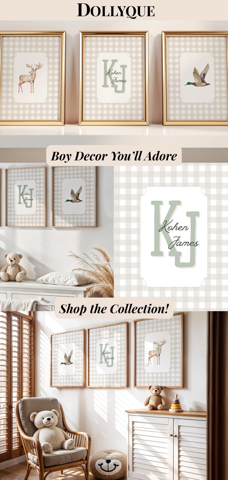 personalized hunting prints gingham set