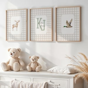 brown gingham custom name boy wall art
