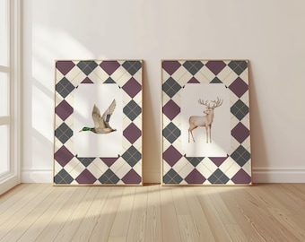 Arte de pared personalizado para habitación de niño, estilo cabaña de campo, bosque, con temática de caza de patos y ciervos, decoración de pared para guardería, regalo vintage marrón para baby shower.