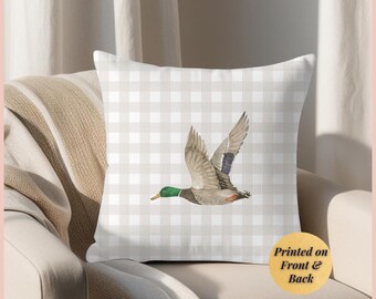 Landhaus Dekor Jungenzimmer Duck Deer Bass Fish Gedruckt Wurfkissen Beige Gingham Jagd-quadratisches Kissen-Babypartygeschenk