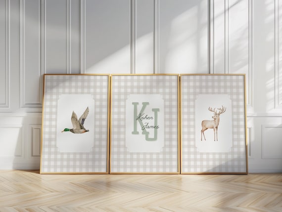 Personalized Country Cottage Woodland Boy Room Wall Art Duck Deer Hunting Theme Nursery Wall Decor Brown Vintage Farmhouse Baby Shower Gift