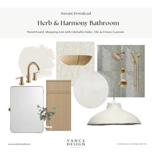 Herb & Harmony Bathroom Mood Board: Neutral Spa Design (PDF Download