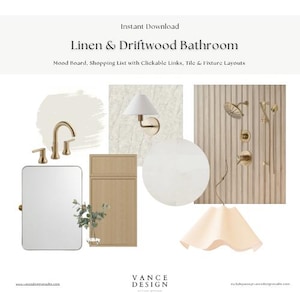 Linen and Driftwood Bathroom Design | Neutral Mood Board & Fixtures | Instant Download
