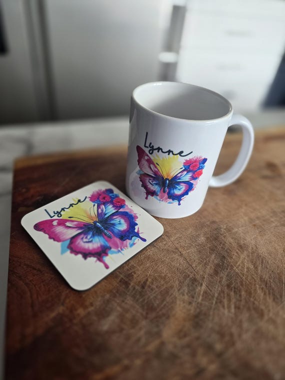 Personalized butterfly 11oz Mug & Matching Coaster