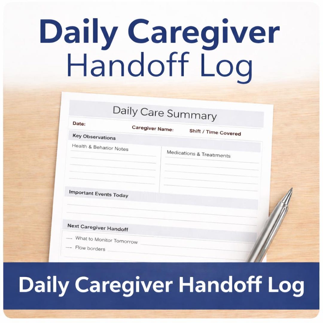 Daily Care Summary and Handoff Log Printable | Caregiver Daily Notes ...