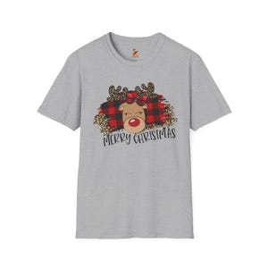Plaid Reindeer Christmas T-Shirt: Unisex Softstyle Holiday Tee.