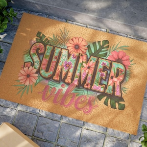 Summer Vibes Doormat – Colorful Tropical Outdoor Welcome Mat for Front Porch Beach House Entryway Rug warmth & vibrant style Fun Summer Gift