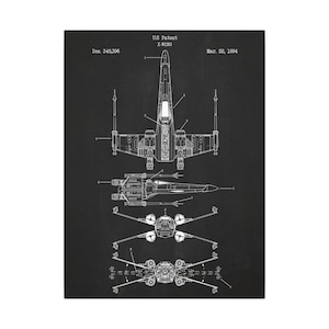 Starfighter Blueprint Wall Art, Vintage X-Wing Spacecraft Canvas, Sci-Fi Home Decor, Space Wars Fan Gift, Aviation Art