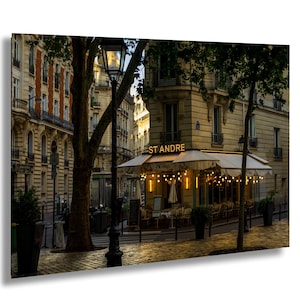 Paris Café Early Morning Photo French Street Scene Wall Art Empty Sidewalk Bistro Picture City Photography European Architecture Decor Print