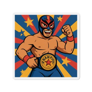 Champion Wrestler Die-Cut Magnets | Fun Home Décor, Gift for Sports Fans, Unique Refrigerator Magnet, Cool Collectibles, Wrestler Fan Art