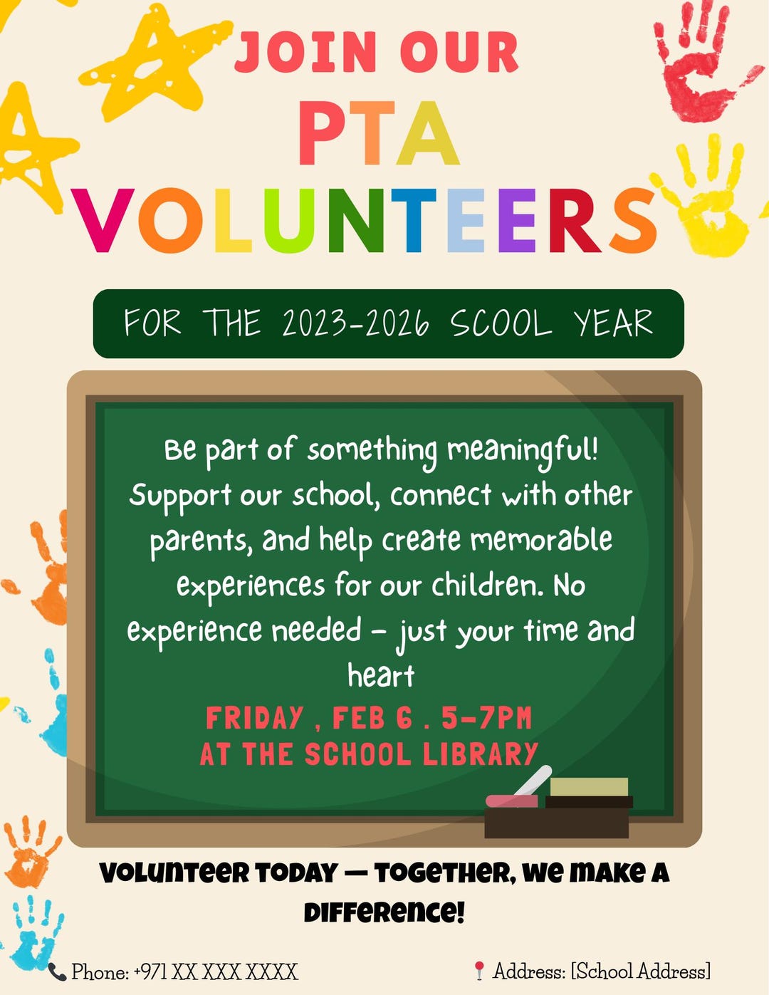 PTA Volunteer Flyer Template for Canva - School PTO Board Member ...