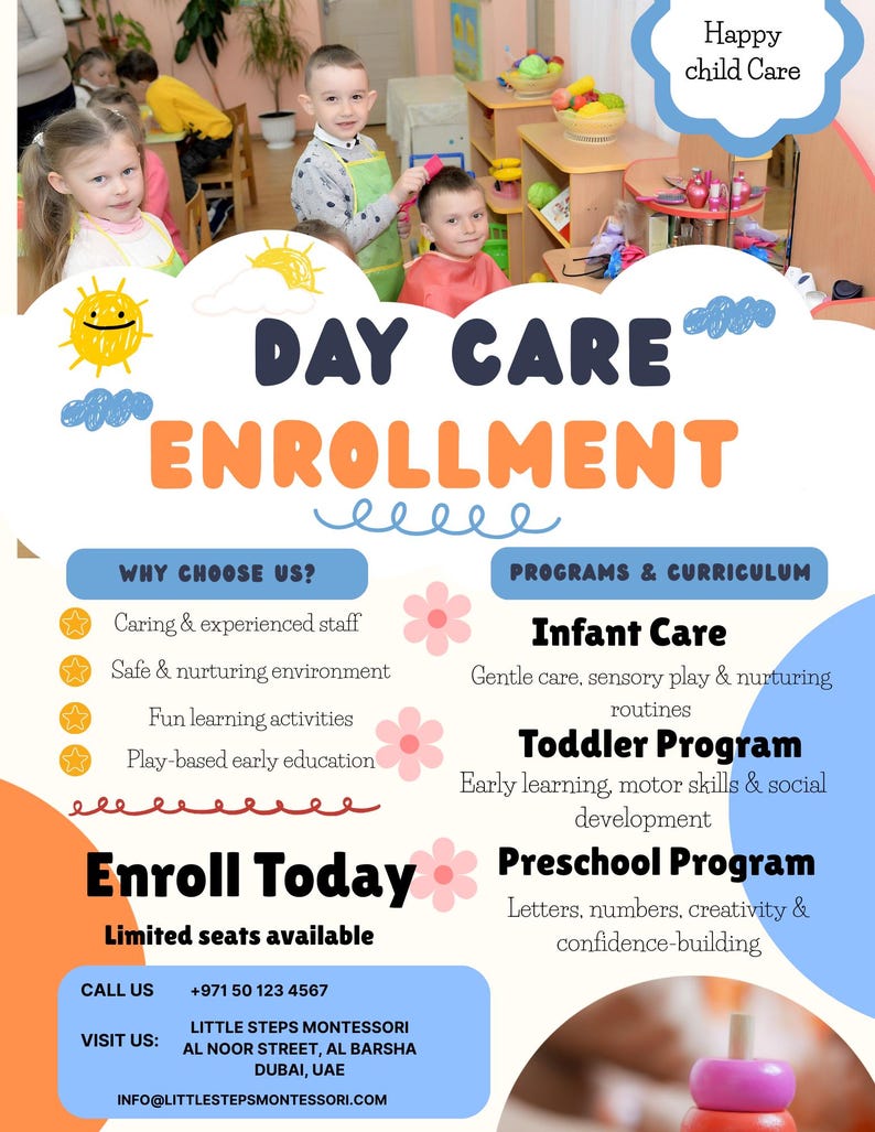 Enrollment Flyer Template for Schools - Editable Preschool & Education ...