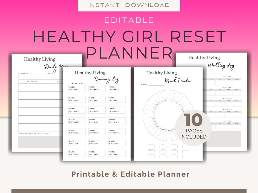 Healthy Girl Reset Planner Printable Weight Loss Tracker Wellness ...