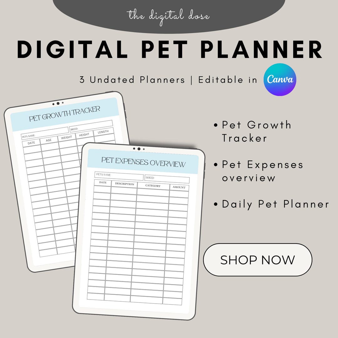 Pet Care Tracker Printable Pet Health and Growth Log Dog and Cat ...