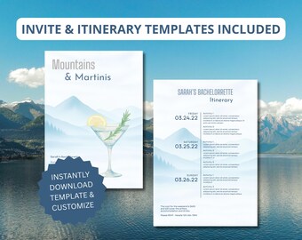 Editable Bachelorette Party Invite | Mountains and Martinis | Modern Bachelorette | Printable Digital Download