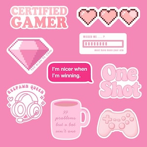 Girly Video Game Stickers | Cute Gamer Girl Aesthetic | Waterproof Vinyl Decals for Laptop, Console, Journal & More!