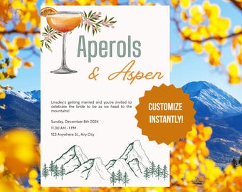 Aperols & Aspen Bachelorette Invitation and Itinerary| Mountain Weekend Editable Template | Digital Download | Canva Invite
