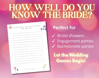 Bridal Shower Game: How Well Do You Know the Bride? (PDF Downloadable Printable Quiz)
