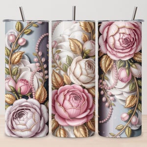3D Pink Roses 20oz Skinny Tumbler Wrap PNG, Floral Sublimation Design, Straight Rose Tumbler Wrap, Digital Download