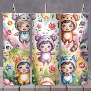Trendy Pink Cartoon Tumbler Wrap PNG, 20oz Skinny Sublimation Design, Cute Character Tumbler, Straight  Digital Download